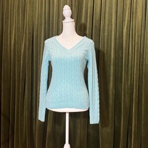 LOFT Sky Blue V-Neck Cable Sweater